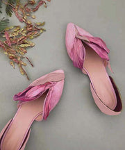 Handmade Pink Satins Flower Pointed Toe Flat Shoes