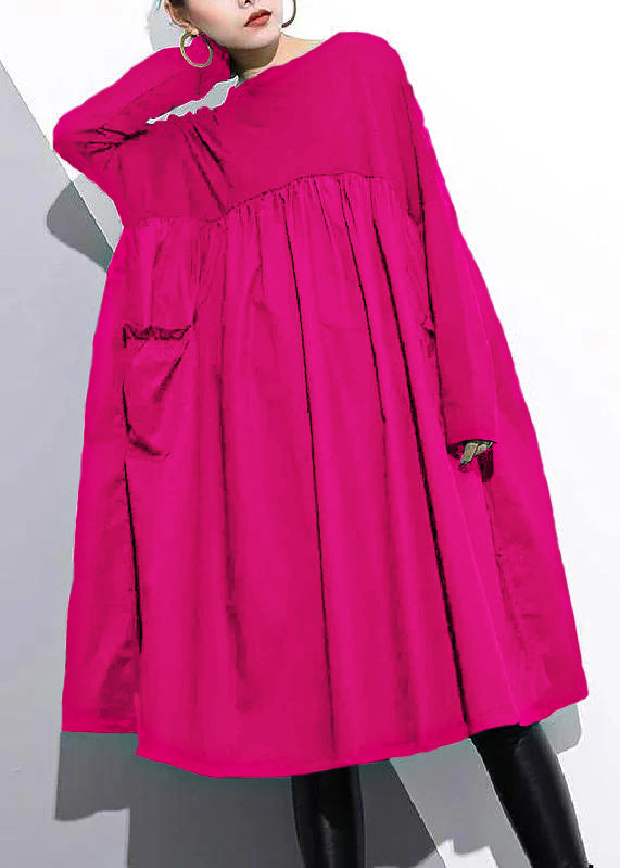Elegant Cinched o neck Cotton clothes For Women Tutorials Rose  Dresses
