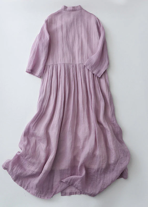 Grace Purple Chinese Button Side Open Cotton Dresses Summer