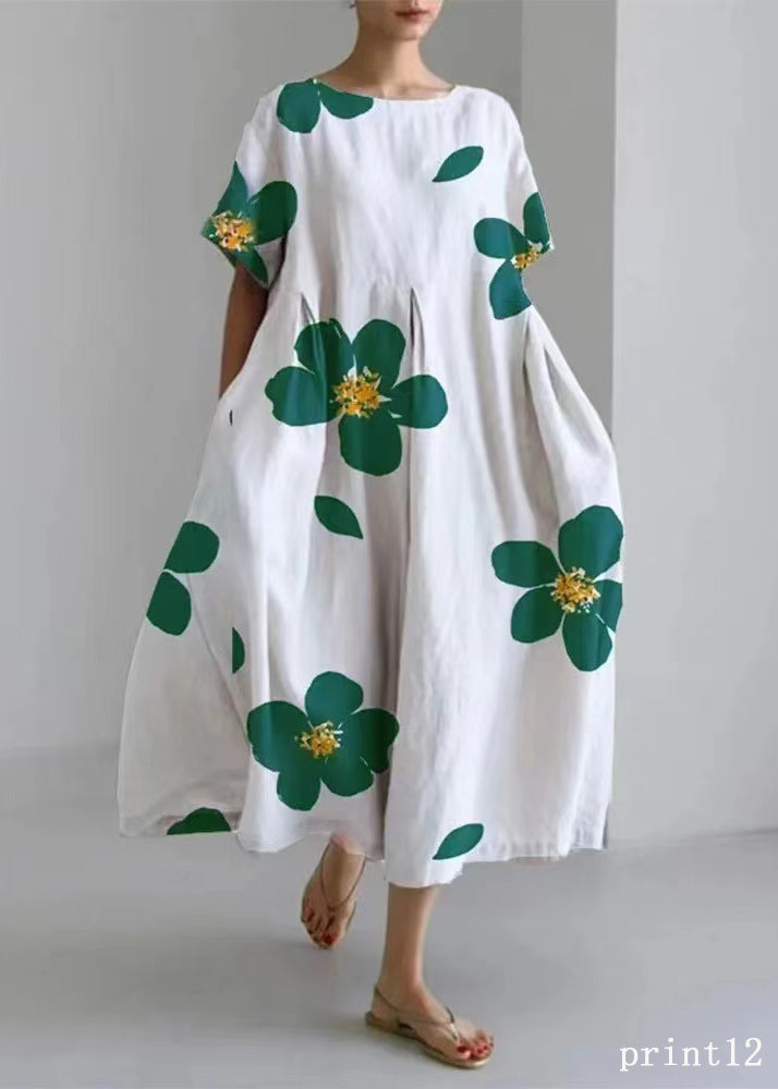 Flower print12 Cotton Dresses Pockets Patchwork Spring