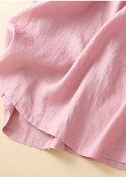 Grace Pink Peter Pan Collar Wrinkled Linen Holiday Dress Short Sleeve