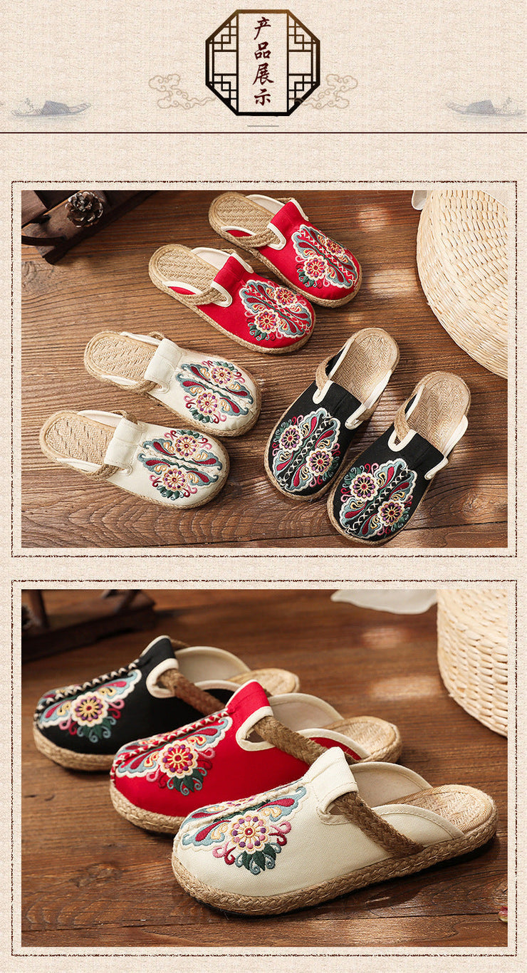 2022 Linen Floral Shoes flip flop Flats