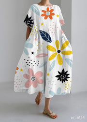 Flower print8 Cotton Dresses Pockets Patchwork Spring