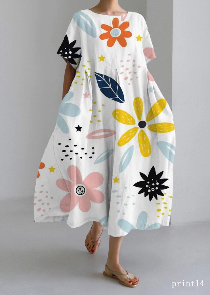 Flower print9 Cotton Dresses Pockets Patchwork Spring