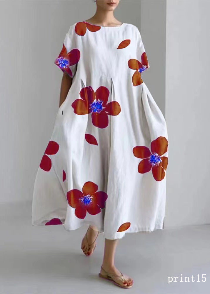 Flower print17 Cotton Dresses Pockets Patchwork Spring