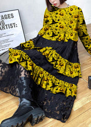 Bohemian yellow-pumpkin Ruffles  Fall Lace Dresses