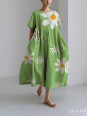 Flower print14 Cotton Dresses Pockets Patchwork Spring