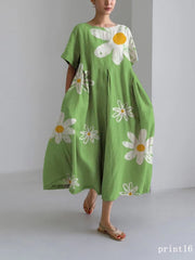 Flower print7 Cotton Dresses Pockets Patchwork Spring