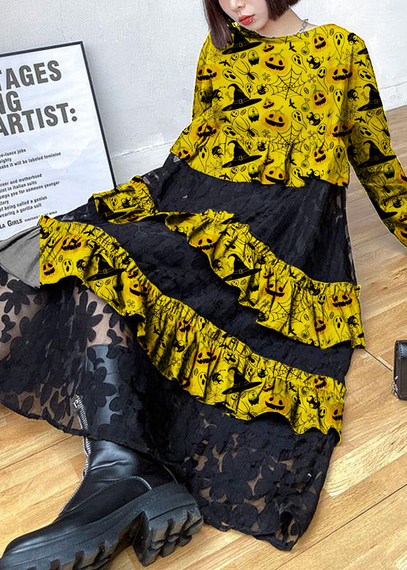 Bohemian Black Ruffles  Fall Lace Dresses