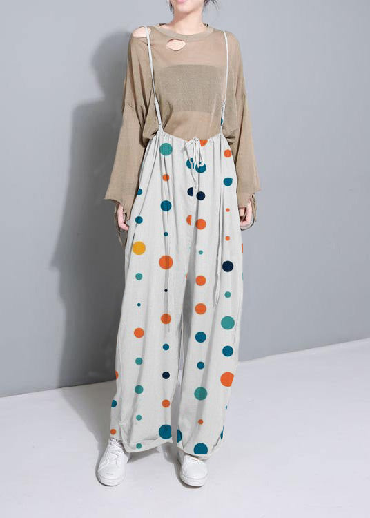 stylish women White polka dot cotton linen wide leg pants multiple wearing methods pants