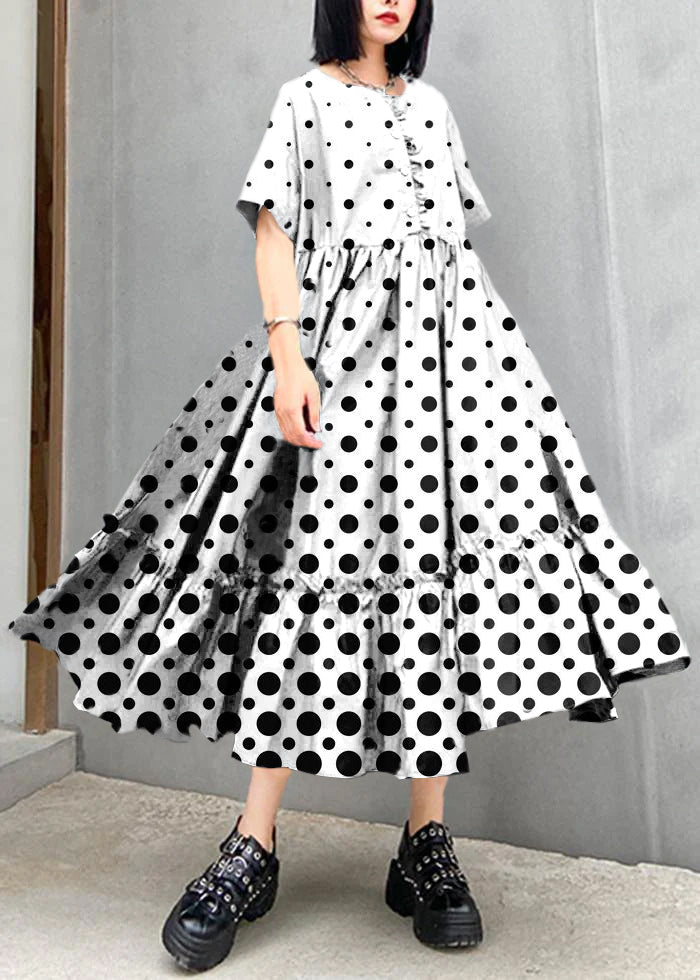 Classy Black Butterfly dots cotton clothes o neck Cinched cotton robes summer Dresses