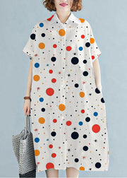 Modern lapel Cotton clothes For Women Work Outfits white polka dots Dress