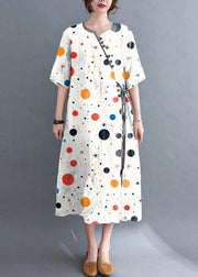 Loose White Print Button Maxi Summer Chiffon Dress