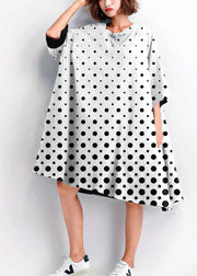 Women White polka dots embroidery Cotton big hem shift summer Dresses