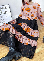 Bohemian pink-pumpkin Ruffles  Fall Lace Dresses