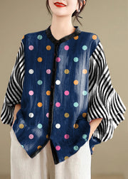 Loose Colorful polka dots Striped Button Linen Blouses Batwing Sleeve
