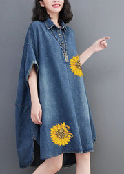 Loose Blue-love Button Side Open Maxi Denim Dress Summer