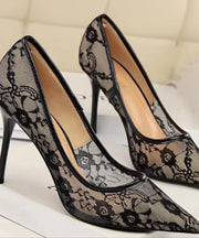 Pointed toe stiletto high heels female lace mesh sexy bed hollow single shoes 2023 spring new