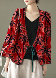 Women Red-Floral pattern Embroideried Long sleeve Linen Shirt