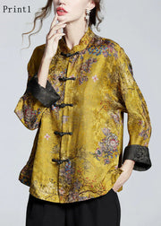 Chinese Style Print7 Stand Collar Button Print Silk Coats Long Sleeve