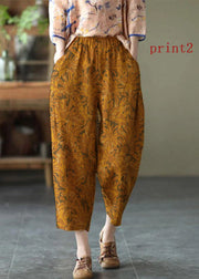 Natural yellow-pumpkin Elastic Waist Summer Linen Harem Pants