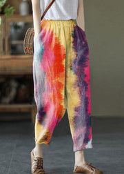 French Color Geometry Elastic Waist Harem Summer Pants Linen