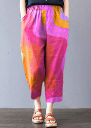 Italian Color Geometry Embroidered Pockets Linen Straight Pants Spring