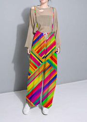 stylish women Color geometry cotton linen wide leg pants multiple wearing methods pants