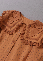 Grace Peter Pan Collar Print Cotton Shirts Spring