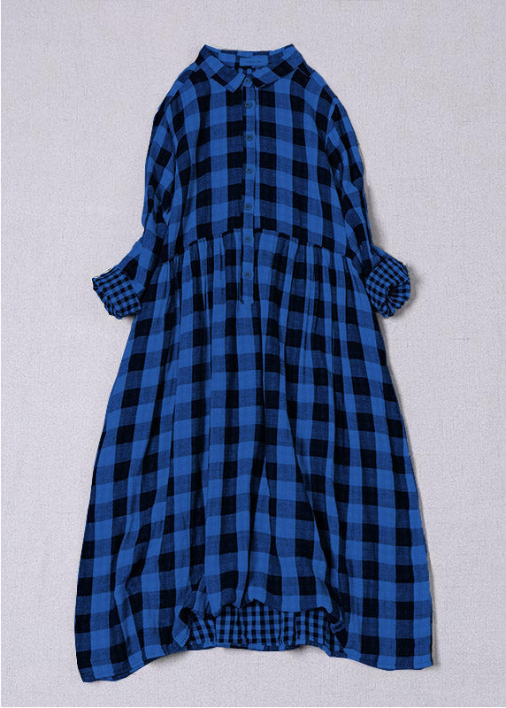 Bohemian Red White Plaid PeterPan Collar Pockets Button Fall Patchwork Dresses
