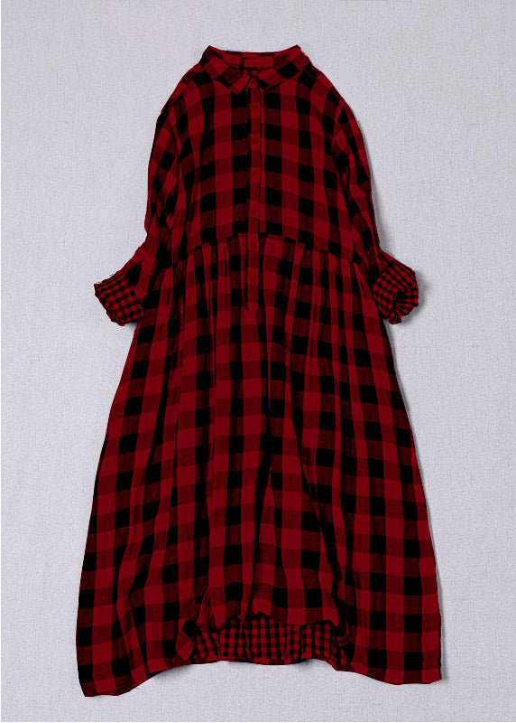 Bohemian Blue White Plaid PeterPan Collar Pockets Button Fall Patchwork Dresses