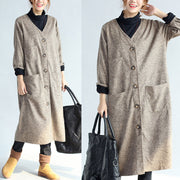 2024 vintage pockets khaki cotton long cardigans oversize long sleeve trench coats