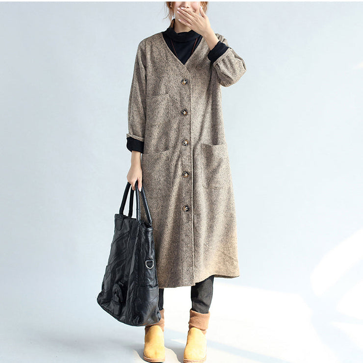 2024 vintage pockets khaki cotton long cardigans oversize long sleeve trench coats