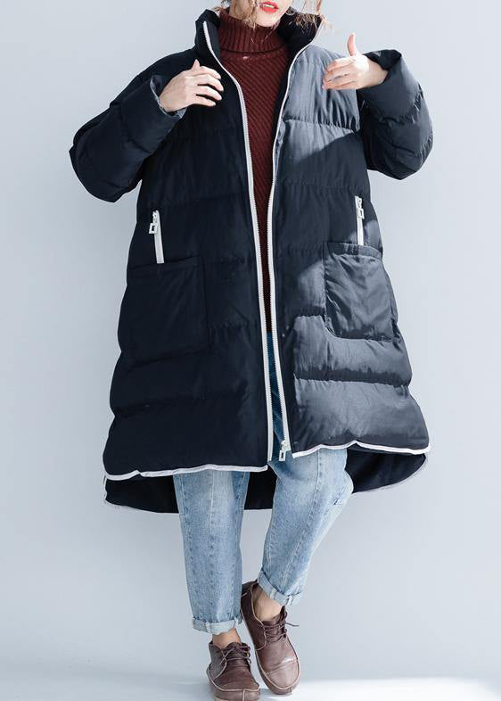 2019 schwarze Baumwolljacke trendige Plus-Size-Stehkragen mit Reißverschluss Warme Taschen dicke Winter-Baumwollmäntel