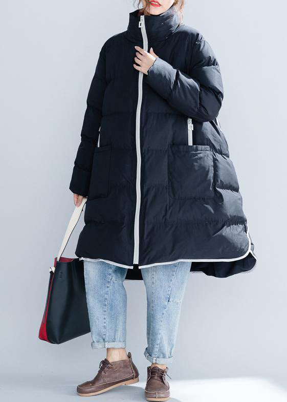 2019 black cotton jacket trendy plus size stand collar zippered Warm pockets thick winter cotton coats