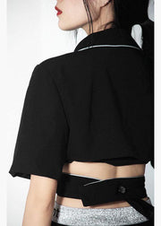 2021 Summer Off Back Black Blazer Crossover Top