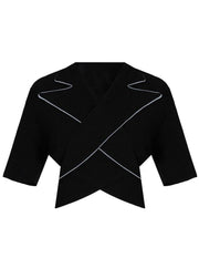 2021 Summer Off Back Black Blazer Crossover Top