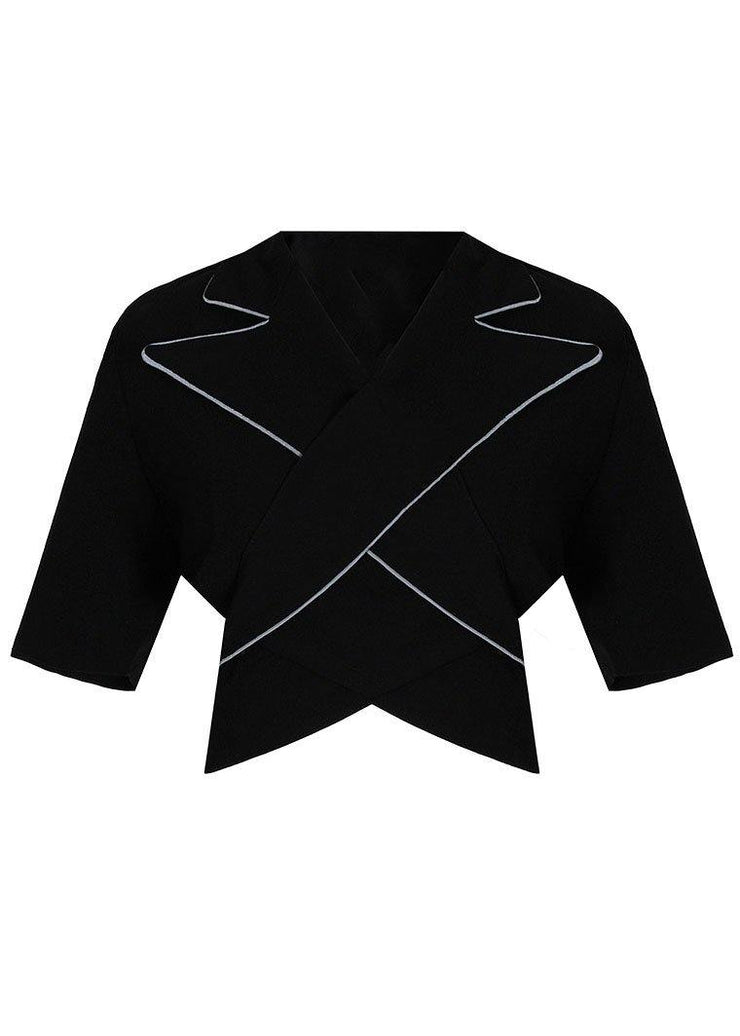 2021 Summer Off Back Black Blazer Crossover Top