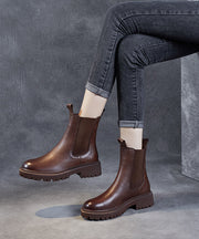 2025 Brown Chunky Cowhide Leather Shelsea Boots