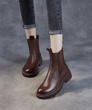 2025 Brown Chunky Cowhide Leather Shelsea Boots