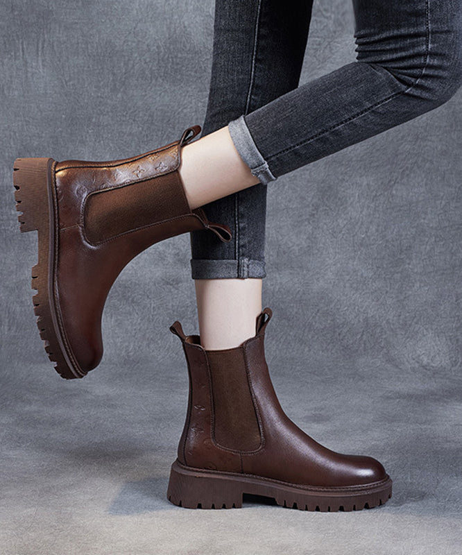 2025 Brown Chunky Cowhide Leather Shelsea Boots