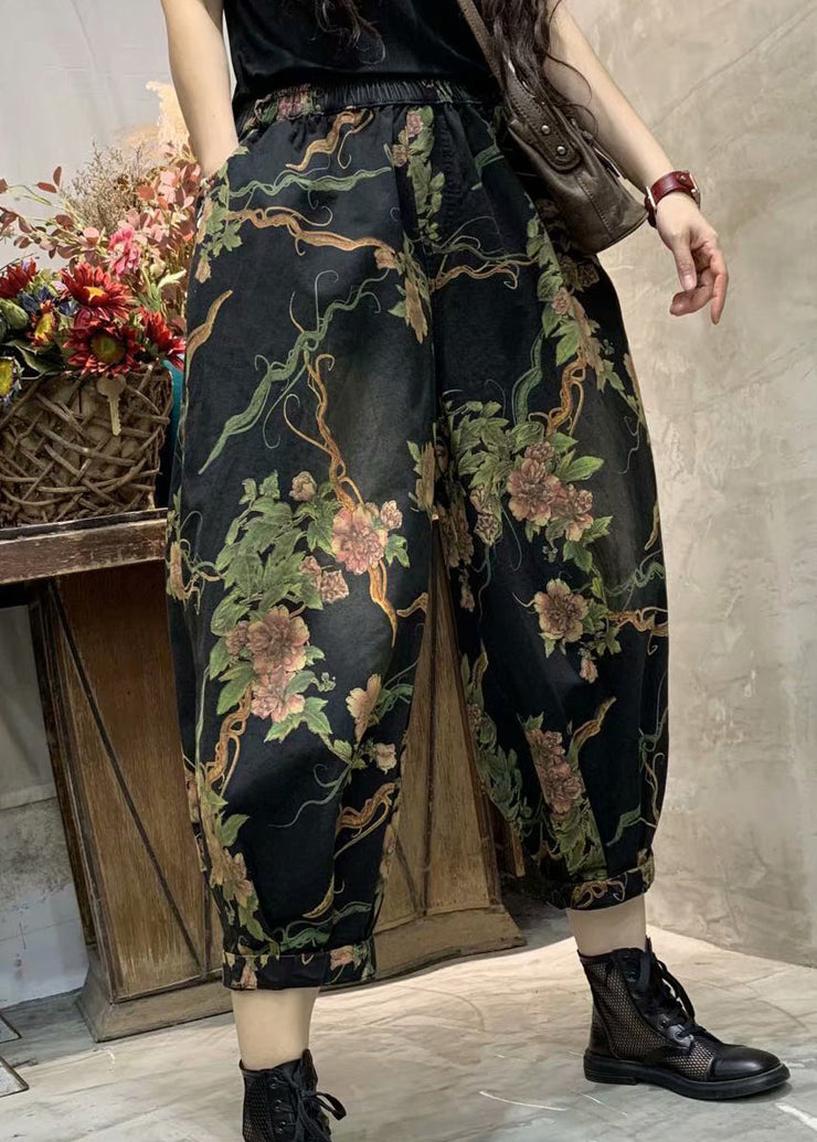 2025 Autumn New Print Elastic Waist Denim Lanterns Pants