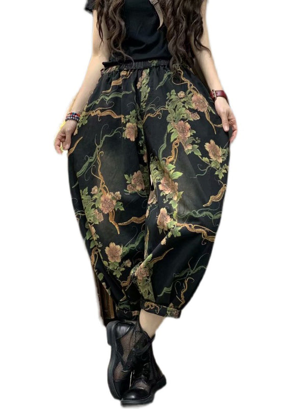 2025 Autumn New Print Elastic Waist Denim Lanterns Pants