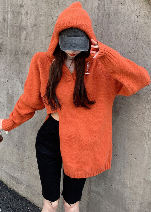 2025 New Oversized Asymmetrical Hooded Knitted Sweater Winter