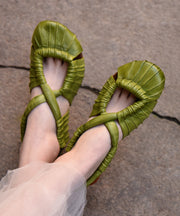 2023 Splicing Sandals Green Cowhide Leather Hollow Out Cross Strap