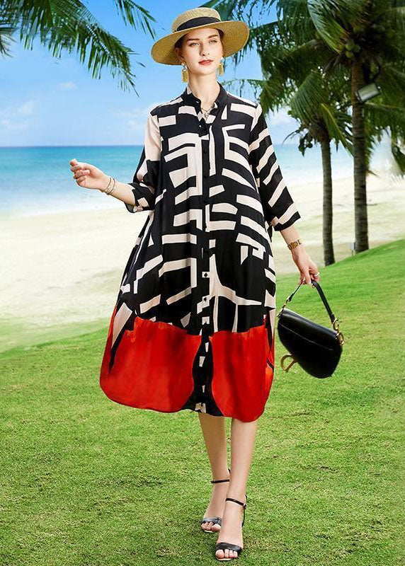 2023 Summer Colorblock Patchwork Print Holiday Dresses Silk Coat