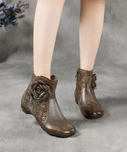 2025 Zippered Splicing Floral Wedge Boots Camel Cowhide Leather