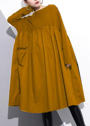 Elegant Cinched o neck Cotton clothes For Women Tutorials  Orange-pumpkin Dresses