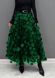 Elegant Light Green Dot Patchwork Tulle Skirt Fall