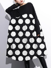 stylish Orange dot cotton shift dress plus size cotton clothing dress Elegant high waist patchwork cotton dress